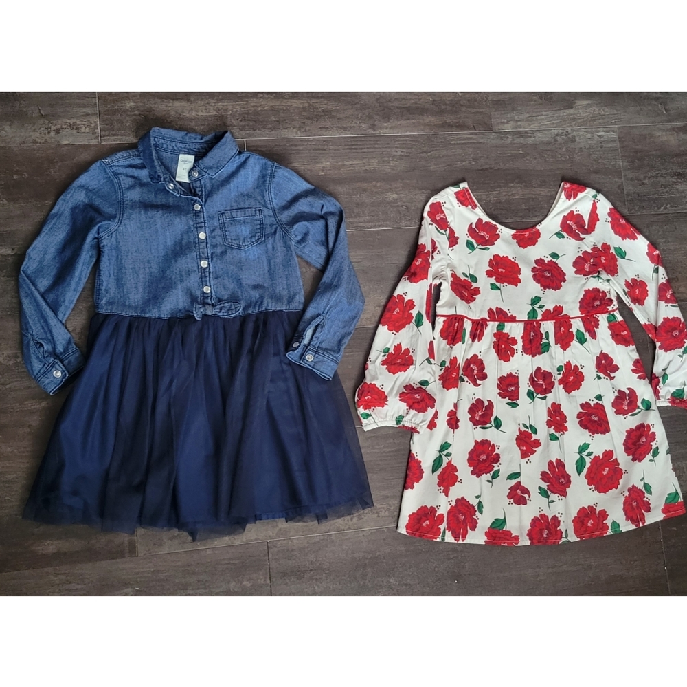 OshKosh B'gosh Denim Dress and Crown & Ivy Toddler Girls Long Sleeve Bow Dress